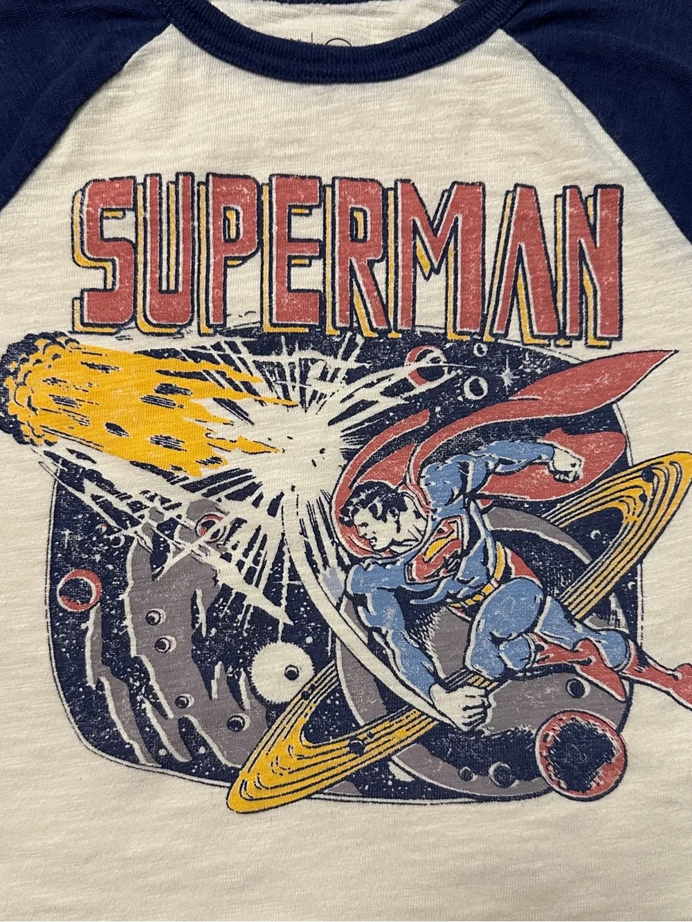 GAP boys navy and cream color Superman graphic long sleeve T-Shirt. Size 4T